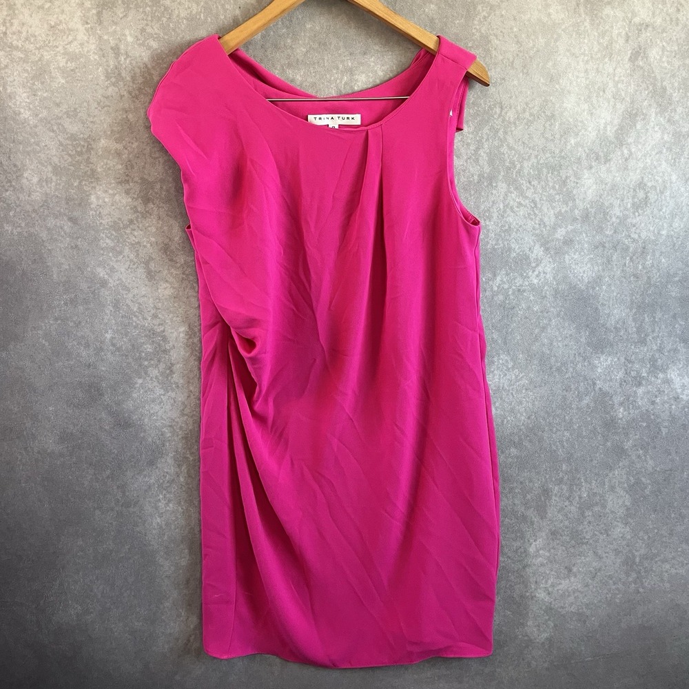 Trina Turk Sheath Dress Womens 8 Pink Cowl Back Pleated Sleeveless 2007358SB1